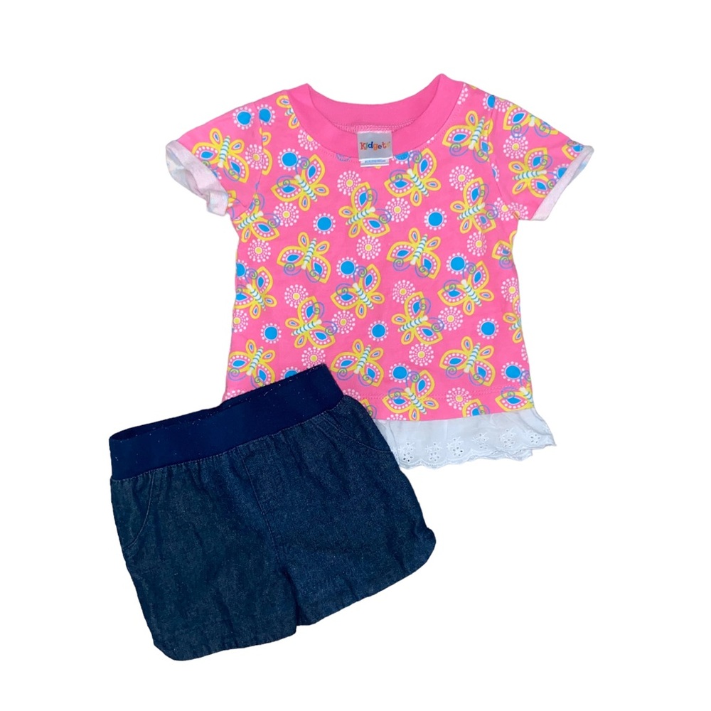 Kidgets Baby Girl’s size 18 months pink floral top and shorts outfit